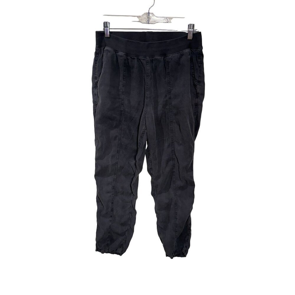Faherty Womens Black Cropped Jogger Pants M Tencel & Linen Blend Elastic Waistba